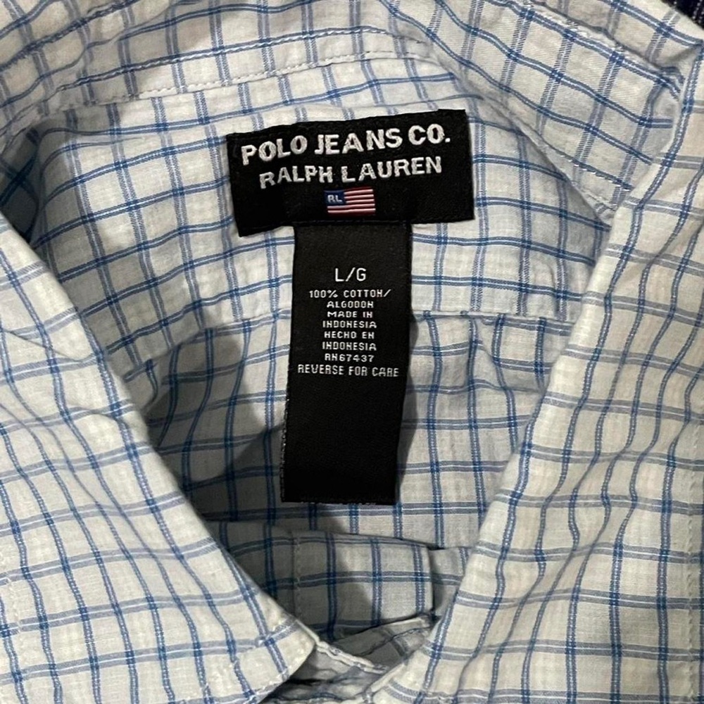 Ralph Lauren Polo Jeans Large Men’s Short Sleeve Button Down Shirt Blue Plaid - Picture 3 of 6